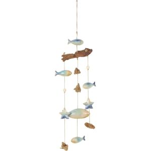 image:imageDeco 79 Bamboo Wood Ship Wheel Handmade Windchime with Log Chimes 8 x 4 x 36 Blue12 x 3 x 40