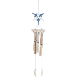 image:imageDeco 79 Bamboo Wood Ship Wheel Handmade Windchime with Log Chimes 8 x 4 x 36 Blue8 x 4 x 36