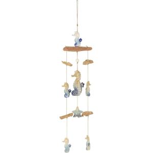 image:imageDeco 79 Bamboo Wood Ship Wheel Handmade Windchime with Log Chimes 8 x 4 x 36 Blue9 x 2 x 41