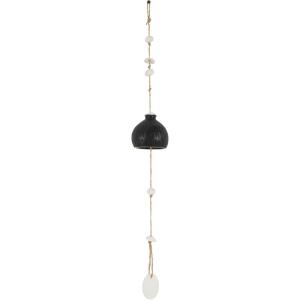 image:imageDeco 79 Ceramic Handmade Indoor Outdoor Windchime Curved Bell Wind Chime with Cascading White Disks Hanging Ornament 4 x 4 x 23 Black