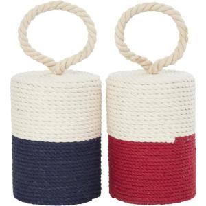 image:imageDeco 79 Cotton Fabric Buoy Decorative Sculpture Coiled Colorblock Home Decor Statues with Red and Blue Bases Set of 2 Accent Figurines 5W 7H Cream4W  5H