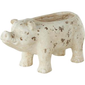 image:imageDeco 79 Magnesium Oxide Pig Indoor Outdoor Planter Small Planter Pot with Distressed Details Planter 7 x 17 x 8 Light BrownLight Brown