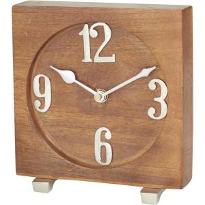 image:imageDeco 79 Mango Wood Clock with Silver Numbers and Hands 6 x 2 x 6 Brown