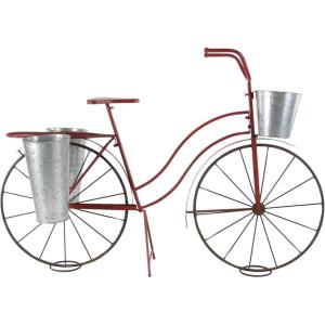 image:imageDeco 79 Metal Bike Indoor Outdoor Plantstand Indoor Outdoor Plant Shelf with Basket and Saddle Bag Planters Plant Stand 56 x 21 x 38 RedRed