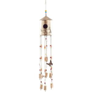 image:imageDeco 79 Metal Butterfly Indoor Outdoor Birdhouse Windchime with Glass Beads and Bells 5 x 5 x 32 BronzeBronze