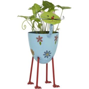 image:imageDeco 79 Metal Cat Indoor Outdoor Planter Large Planter Pot with Flower Pattern Planter 16 x 8 x 19 Blue