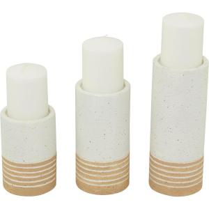 image:imageDeco 79 Metal Decorative Candle Holder Striped Pillar Candle Stand Set of 3 Candlestick Holder 10 8 6H White