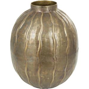 image:imageDeco 79 Metal Decorative Vase Snakeskin Inspired Centerpiece Vase with Dimensional Wavy Accents Flower Vase for Home Decoration 9 x 9 x 12 Brass