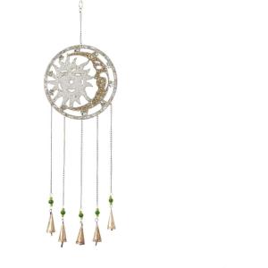 image:imageDeco 79 Metal Indoor Outdoor Embellished Moon and Sun Windchime with Glass Beads and Bells 10 x 1 x 31 Silver