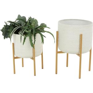 image:imageDeco 79 Metal Indoor Outdoor Planter Dome Large Planter Pot with Gold Stand Set of 2 Planters 21 17H White