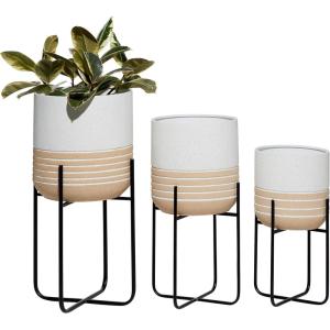 image:imageDeco 79 Metal Indoor Outdoor Planter Large Planter Pot with Removable Stand Set of 3 Planters 20 24 28H White
