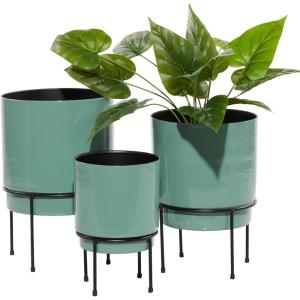 image:imageDeco 79 Metal Indoor Outdoor Planter Small Planter Pot with Removable Black Stand Set of 3 Planters 10 13 14H TealTeal