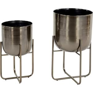 image:imageDeco 79 Metal Indoor Outdoor Planter Small Planter Pot with Removable Stand Set of 2 Planters 8 10H YellowBlack