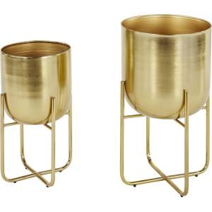 image:imageDeco 79 Metal Indoor Outdoor Planter Small Planter Pot with Removable Stand Set of 2 Planters 8 10H YellowGold
