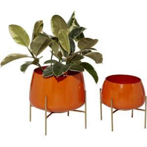 image:imageDeco 79 Metal Indoor Outdoor Planter Small Planter Pot with Removable Stand Set of 2 Planters 8 10H YellowOrange