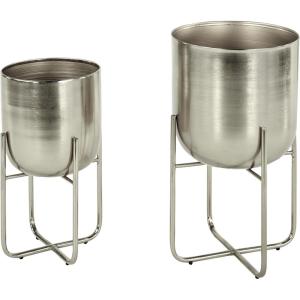 image:imageDeco 79 Metal Indoor Outdoor Planter Small Planter Pot with Removable Stand Set of 2 Planters 8 10H YellowSilver