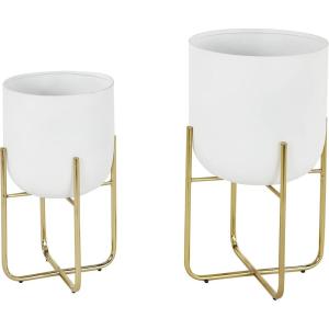 image:imageDeco 79 Metal Indoor Outdoor Planter Small Planter Pot with Removable Stand Set of 2 Planters 8 10H YellowWhite