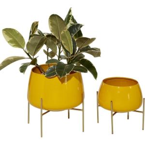 image:imageDeco 79 Metal Indoor Outdoor Planter Small Planter Pot with Removable Stand Set of 2 Planters 8 10H YellowYellow