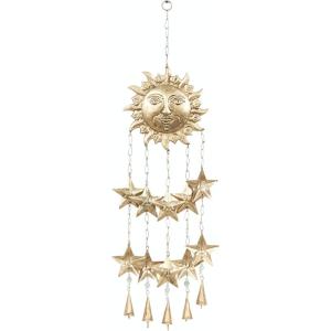 image:imageDeco 79 Metal Sun and Star Indoor Outdoor Windchime with Glass Beads and Cone Bells 14 x 1 x 35 GoldGold