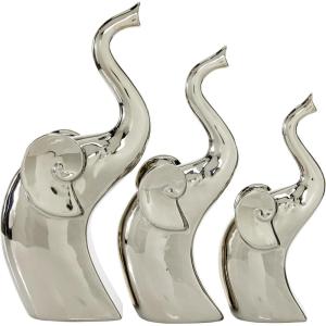 image:imageDeco 79 Porcelain Ceramic Elephant Decorative Sculpture Home Decor Statues Set of 3 Accent Figurines 14 12 10H Silver
