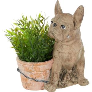 image:imageDeco 79 Resin Dog Indoor Outdoor Planter Textured Small Planter Pot with Antique Pot Planter 10 x 8 x 11 Brown