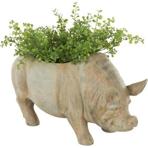 image:imageDeco 79 Resin Pig Indoor Outdoor Planter Small Planter Pot with Distressed Details Planter 16 x 7 x 8 Beige