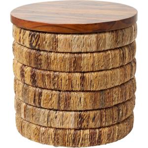 image:imageDeco 79 Seagrass Handmade Side End Accent Table Linear Wrapped End Table with Teak Wood Top Side Table 18 x 18 x 18 Brown