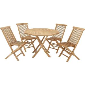 image:imageDeco 79 Teak Wood Indoor Outdoor Folding Outdoor Dining Set Set of 5 42W 30H AB BrownBrown