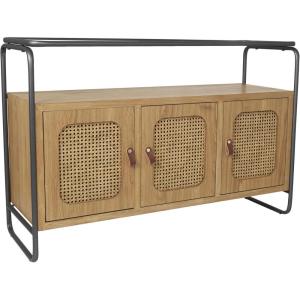 image:imageDeco 79 Wooden 3 Door Console Table with Cane Front Doors and Gray Metal Frame 48 x 16 x 32 Brown48 x 16 x 32