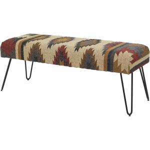 image:imageDeco 79 Metal Tribal Home Bench Entryway Bench with Metal Hairpin Legs Bedroom Bench 47 x 19 x 16 Multi Colored