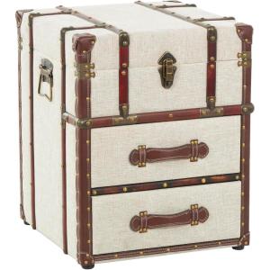 image:imageDeco 79 Wooden Decorative Trunk Vintage Style Storage 2 Drawer Decorative Large Box with Studs and Brown Faux Leather Accents Storage Trunk 19 x 19 x 23 Cream