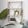 image:imageDeco 79 Metal 3 Level Wall Shelf with White Wooden Shelves 16 x 4 x 24 GoldLARGE SIZE