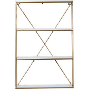 image:imageDeco 79 Metal 3 Level Wall Shelf with White Wooden Shelves 16 x 4 x 24 GoldLARGE SIZE