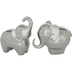 image:imageDeco 79 Porcelain Ceramic Elephant Decorative Sculpture Home Decor Statues Set of 2 Accent Figurines 6 7H SilverSilver