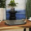 image:imageDeco 79 Marble Living Room Decor Tray Oval Ottoman Tray with Gold Leaf Handles Serving Tray 19 x 10 x 2 BlackBlack