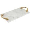 image:imageDeco 79 Marble Living Room Decor Tray Oval Ottoman Tray with Gold Leaf Handles Serving Tray 19 x 10 x 2 BlackWhite