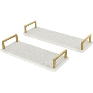 image:imageDeco 79 Marble Living Room Decor Tray Oval Ottoman Tray with Gold Leaf Handles Serving Tray 19 x 10 x 2 BlackWhite