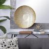image:imageDeco 79 Metal Geometric Decorative Sculpture Plate Home Decor Statue with Wood Stand Accent Figurine 22 x 6 x 27 GoldGold