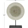 image:imageDeco 79 Metal Geometric Decorative Sculpture Plate Home Decor Statue with Wood Stand Accent Figurine 22 x 6 x 27 GoldGray