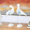 image:imageDeco 79 Polystone Bird Decorative Sculpture Home Decor Statues with Blue Coral Patterns and Wood Inspired Bases Set of 2 Accent Figurines 16 15H WhiteWhite