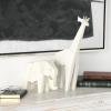 image:imageDeco 79 Polystone Elephant Giraffe Decorative Sculpture Cubist Inspired Home Decor Statues with Gold Accents Set of 2 Accent Figurines 7 16 H WhiteWhite