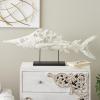 image:imageDeco 79 Polystone Fish Decorative Sculpture Home Decor Statue with Blue Floral Patterns and Stand Accent Figurine 15 x 3 x 10 WhiteCream