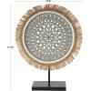 image:imageDeco 79 Wooden Tribal Handmade Decorative Sculpture Seagrass Fringed Home Decor Statue with Black Base Accent Figurine 14 x 4 x 18 Gray