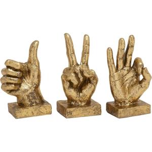 image:imageCosmoLiving by Cosmopolitan Polystone Hands Decorative Sculpture Home Decor Statues Set of 3 Accent Figurines 7 7 6H Gold