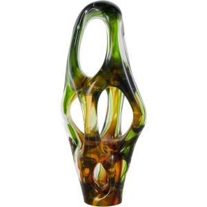 image:imageDeco 79 Glass Abstract Decorative Sculpture Ombre Cutout Home Decor Statue with Amber Accents Accent Figurine 8 x 4 x 17 BlackGreen