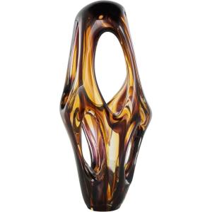 image:imageDeco 79 Glass Abstract Decorative Sculpture Ombre Cutout Home Decor Statue with Amber Accents Accent Figurine 8 x 4 x 17 BlackYellow