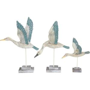 image:imageDeco 79 Polystone Bird Decorative Sculpture Home Decor Statues with Blue Coral Patterns and Wood Inspired Bases Set of 2 Accent Figurines 16 15H WhiteBlue