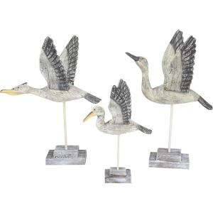 image:imageDeco 79 Polystone Bird Decorative Sculpture Home Decor Statues with Blue Coral Patterns and Wood Inspired Bases Set of 2 Accent Figurines 16 15H WhiteGray