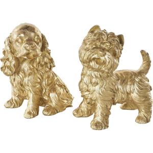 image:imageDeco 79 Polystone Dog Decorative Sculpture Sitting and Standing Home Decor Statues Set of 2 Accent Figurines 5W 9H GoldGold