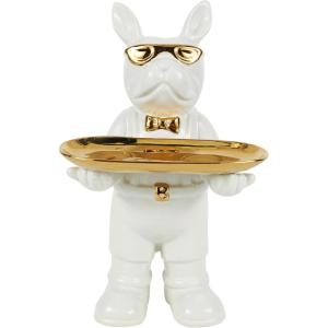 image:imageDeco 79 Polystone Dog Decorative Sculpture Sitting and Standing Home Decor Statues Set of 2 Accent Figurines 5W 9H GoldWhite